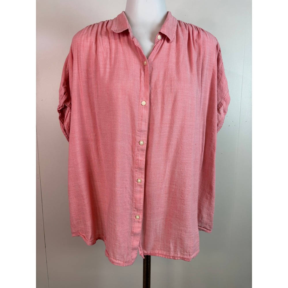 Gap Button Down Shirt XXL Pink  Short Sleeve Lightweight Cotton Top Womens